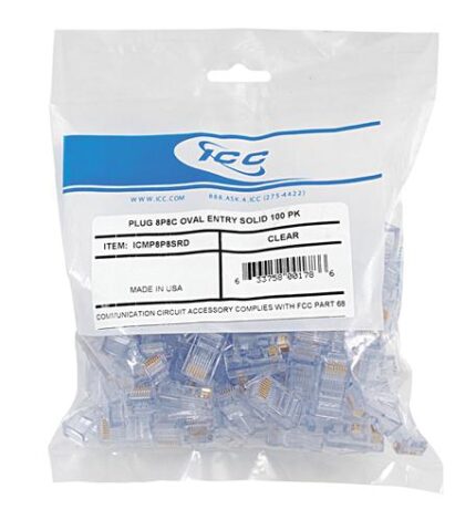 PLUG, 8P8C, OVAL ENTRY, SOLID, 100PK (ICC-ICMP8P8SRD) by ICC - Product Image