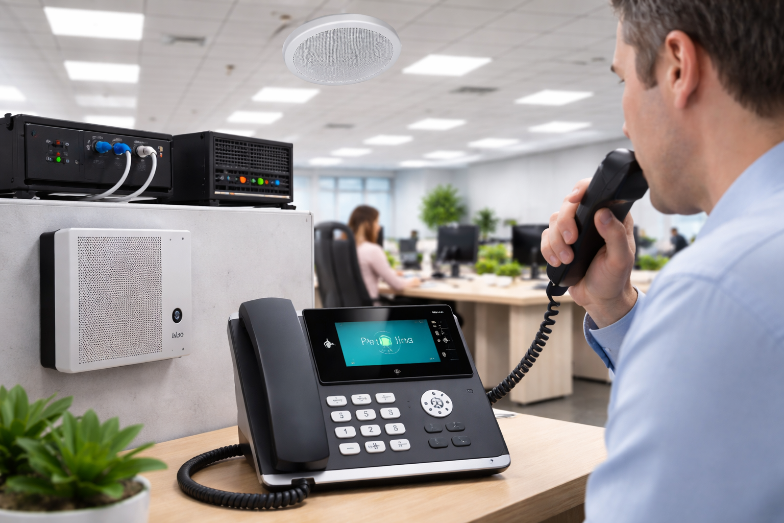 IP paging speaker connected to VoIP network