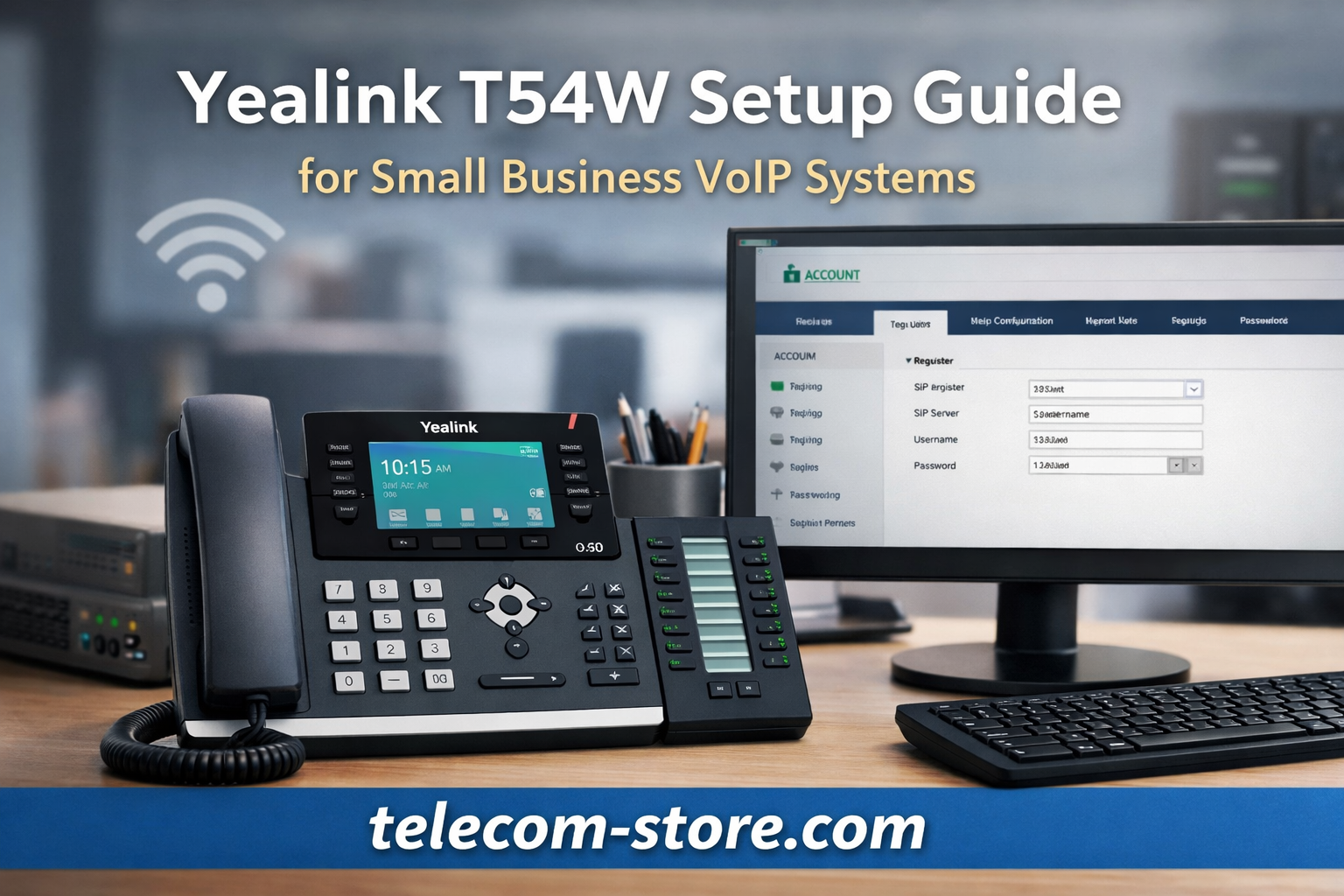 Yealink T54W VoIP phone on office desk