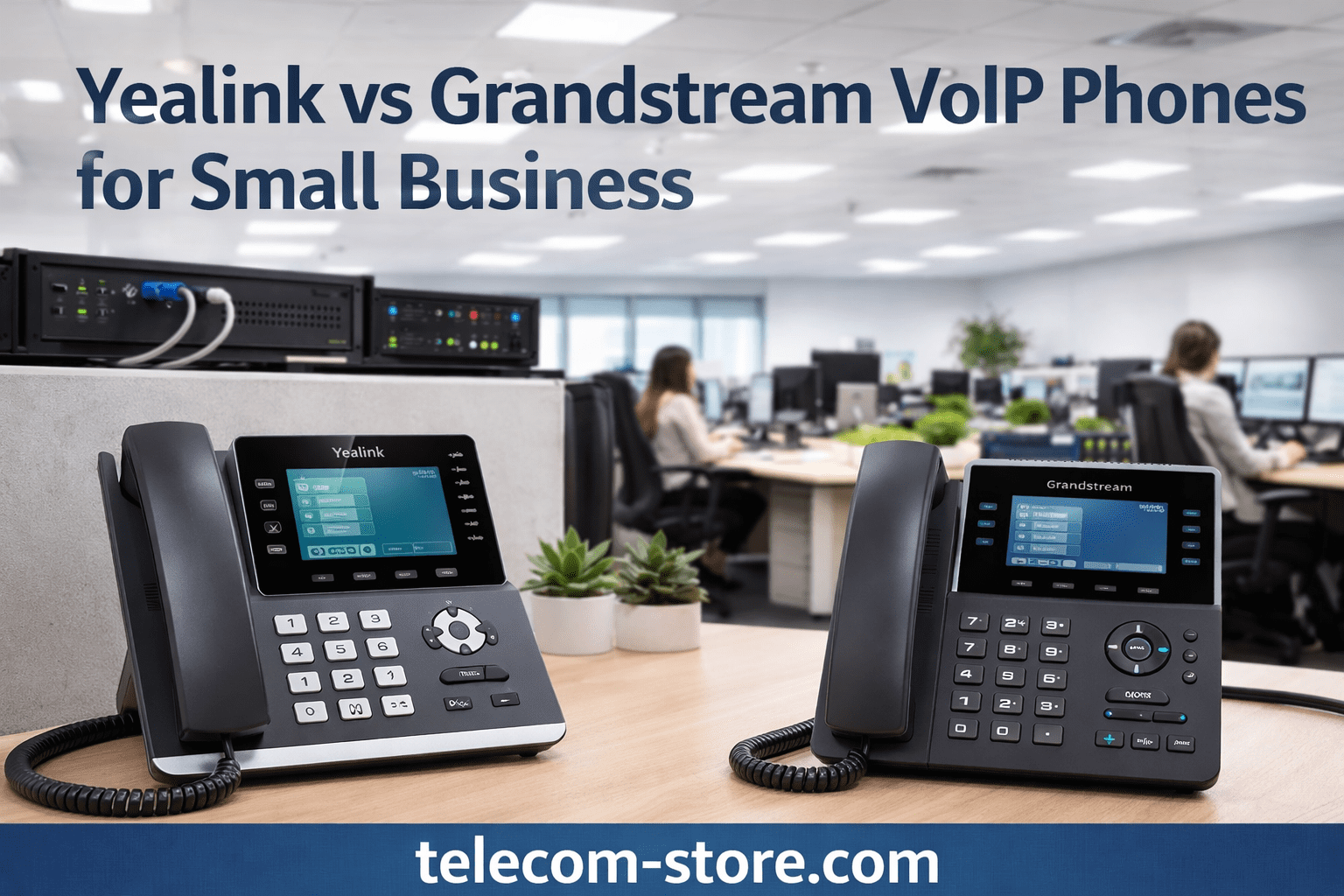 Yealink VoIP desk phone on office desk