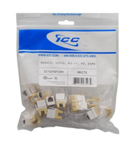 ICC White HD RJ-11 Voice Module 25 Pack Cat 3 Keystone