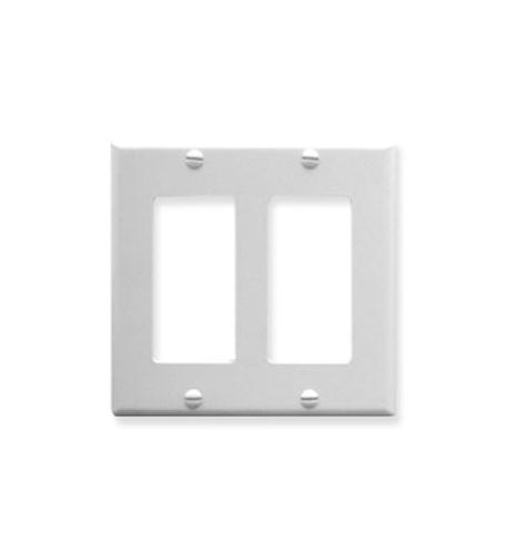 FACEPLATE, DECOREX, 2-GANG, WHITE ICC White Plastic 2-Gang Decora Faceplate for Voice Setup - Image 1