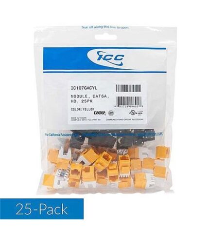 ICC CAT6A HD Yellow Network Module 25-Pack - PoE++ Support