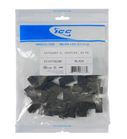 ICC IC107C6CBK Cat 6 In-Line Coupler Jack 25 Pack