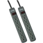 2 Pack 6-Outlet Surge Protector Power Strips 3ft Cord
