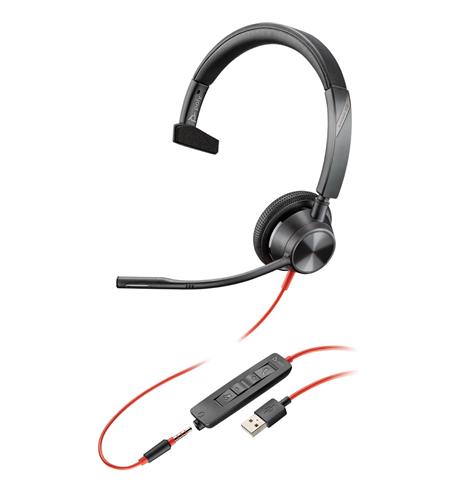 BLACKWIRE 3315 USB-A SINGLE EAR Plantronics PL-213936-101 Mono USB A Headset with Noise Canceling Mic - Image 1