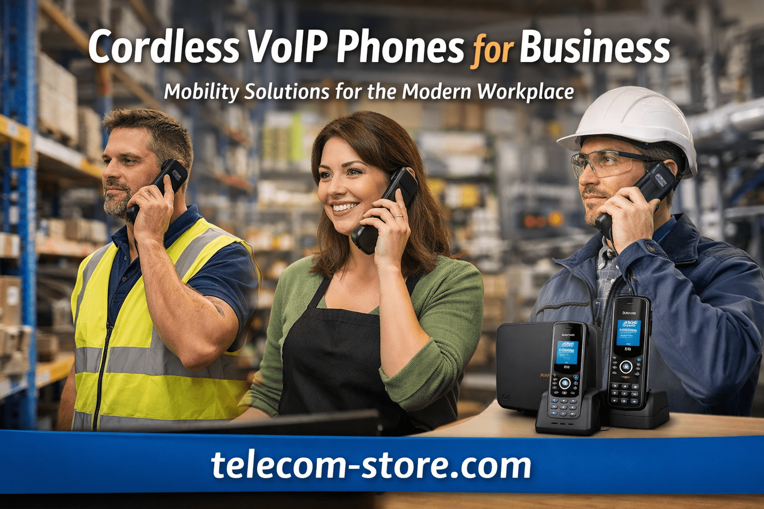 Cordless VoIP phones used by warehouse, retail, and industrial workers for business communication