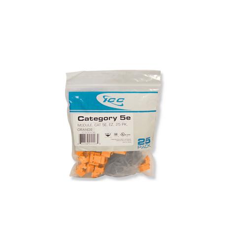 MODULE, CAT 5e, EZ, 25 PK, ORANGE ICC High-Speed Cat 5e Modular Connectors 25-Pack for Network - Image 1