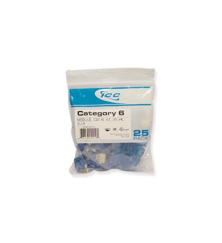 MODULE, CAT 6, EZ, 25 PK, BLUE ICC Cat 6 Blue RJ-45 Keystone Module 25 Pack - Image 1