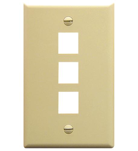 FACEPLATE, FLAT, 1-GANG, 3-PORT, IVORY ICC Ivory 1-Gang Flat Faceplate with 3 Ports - Snap-In - Image 1