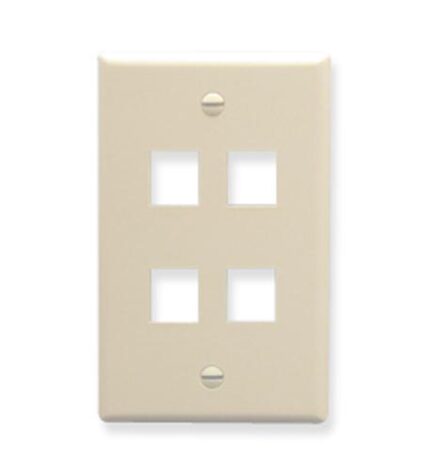 FACEPLATE, FLAT, 1-GANG, 4-PORT, ALMOND