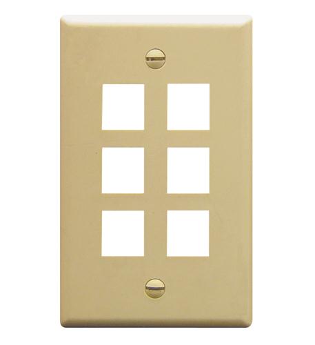 FACEPLATE, FLAT, 1-GANG, 6-PORT, IVORY ICC Ivory 6-Port Flat Faceplate for Network Connections - Image 1
