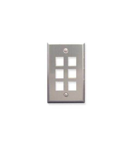 Stainless Steel 1-Gang 6-Port Faceplate for ICC Jacks