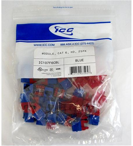MODULE, CAT 6, HD, 25PK, BLUE ICC Blue Cat 6 HD Keystone Jack Module 25-Pack - Image 1