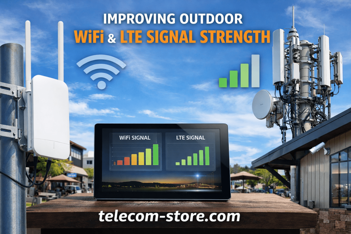 Outdoor WiFi access point mounted on building exterior