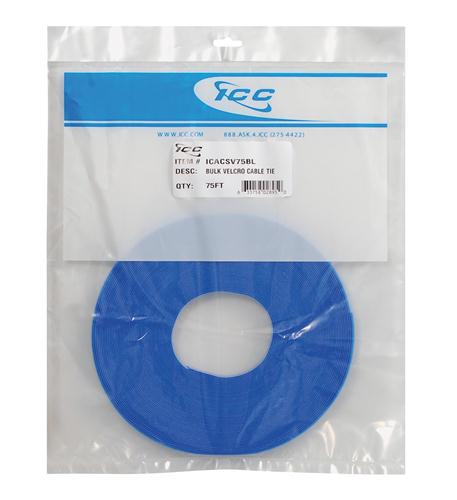 BULK VELCRO CABLE TIE 75' BLUE ICC ICACSV75BL Blue 75ft Velcro Cable Tie Roll for Organizing - Image 1