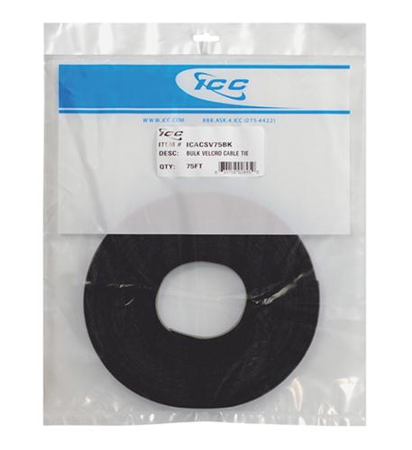Velcro Tie Bulk 75ft - Black ICC 75ft Black Bulk Velcro Tie Strip - Strong & Reusable - Image 1