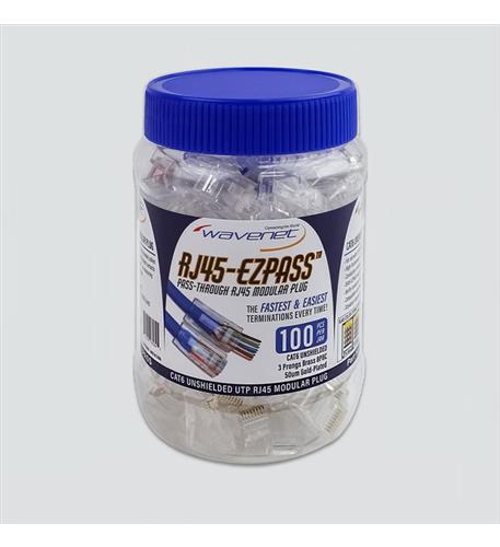 CAT6, RJ-45-EZPASS, UTP MODULAR PLUGS, Wavenet CAT6 RJ-45 EZPASS UTP Modular Plugs 100-Pack - Image 1