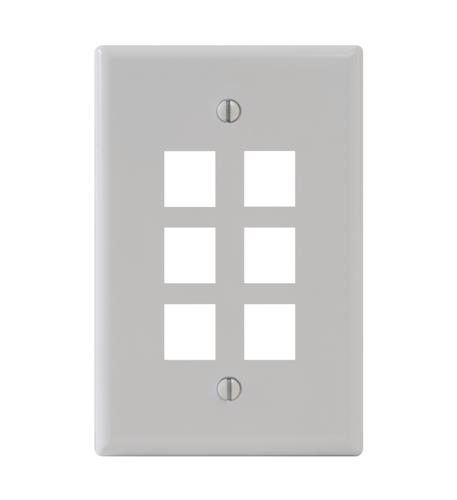 FACEPLATE, OVERSIZED, 6-PORT, IVORY ICC IC107LF6IV 6-Port Oversized Ivory Faceplate for Single Gang - Image 1