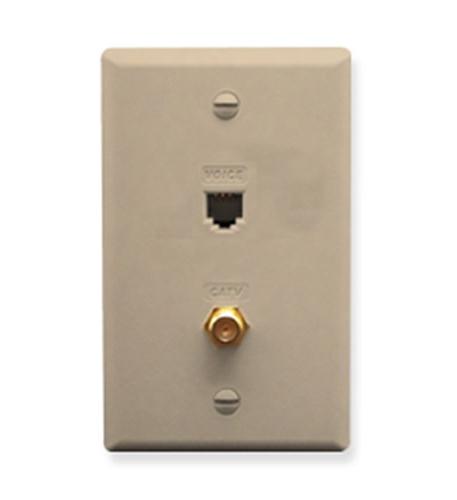 FACEPLATE, IDC, VOICE and F-TYPE, IVORY ICC ICRDSVF0IV Ivory RJ-11 and F-Type Voice Faceplate - Image 1