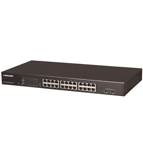 24 Port Gigabit Switch all POE Managed Intellinet Gigabit PoE+ Managed Switch with 24 Ports and SFP - Image 1