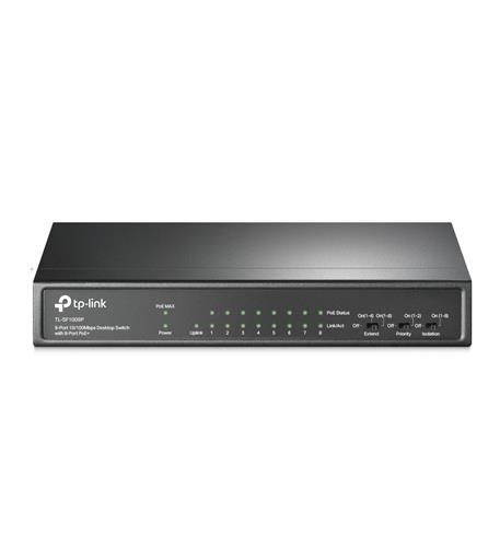 9-Port 10/100Mbps Desktop Switch w/8PoE+ TP Link SF1009P 8-Port PoE+ Network Switch for Small Offices - Image 1