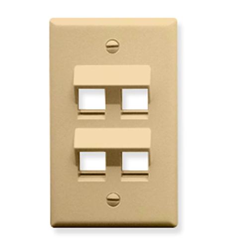 FACEPLATE, ANGLED, 1-GANG, 4-PORT, IVORY ICC IC107DA4IV 4-Port Angled Keystone Wall Plate Ivory - Image 1