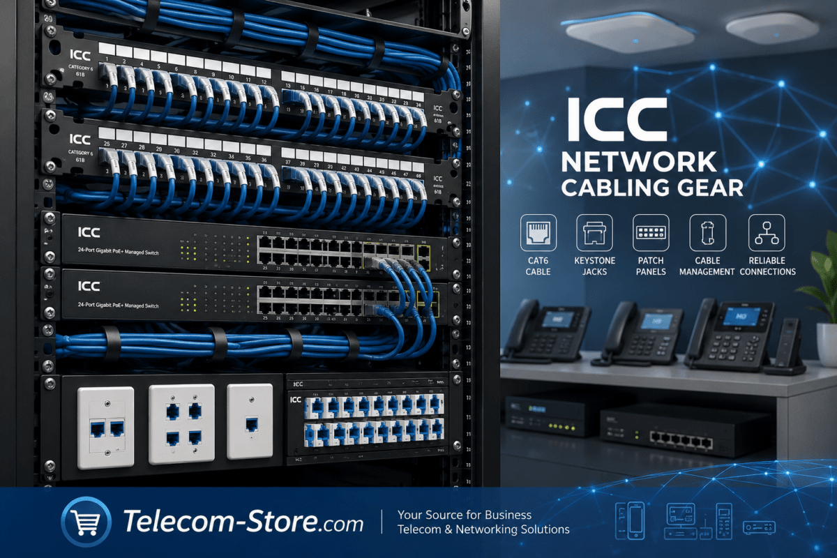 ICC Cat6 structured cabling installation with patch panel and managed network switch