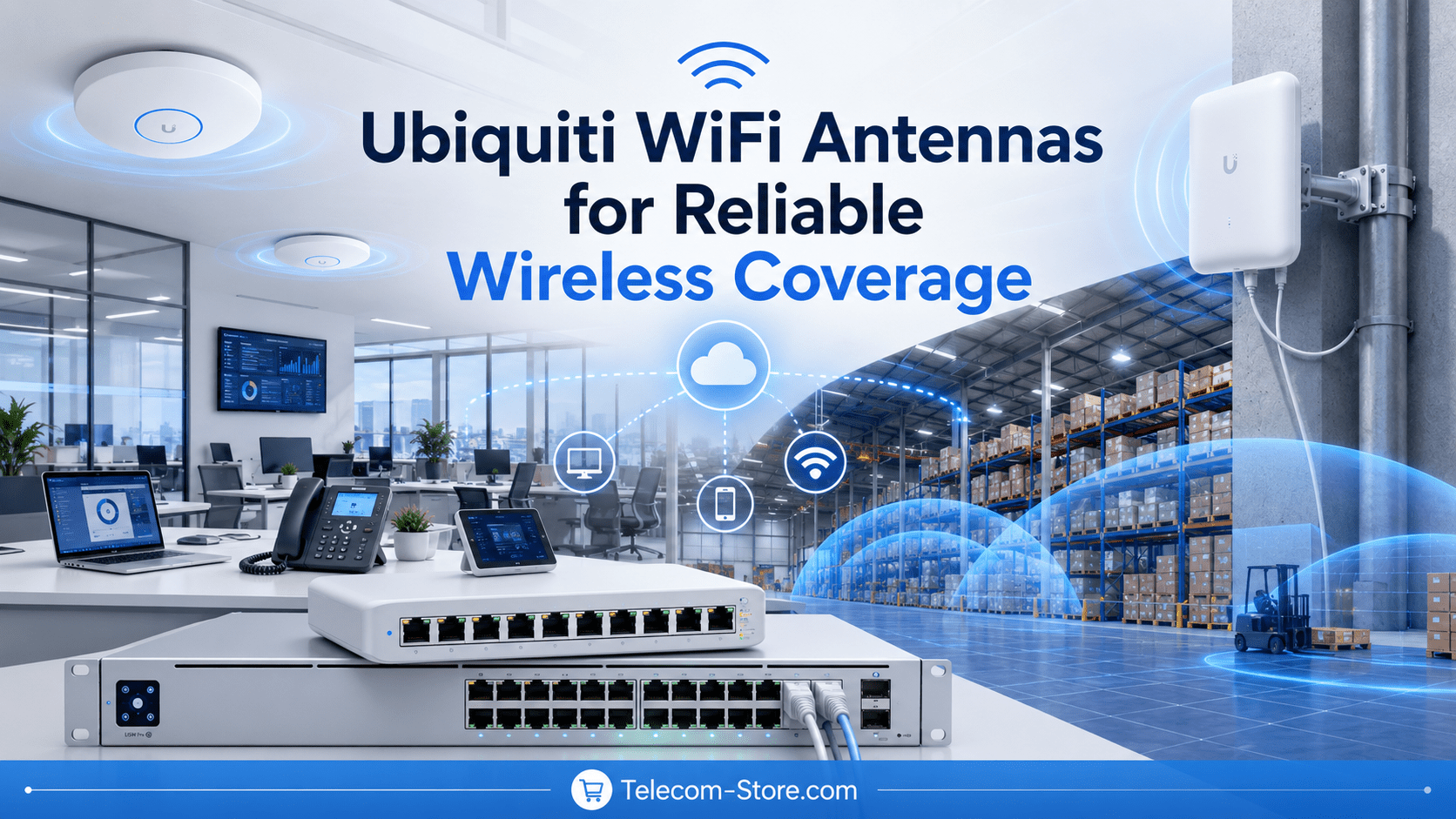Ubiquiti wireless network antenna for office and warehouse