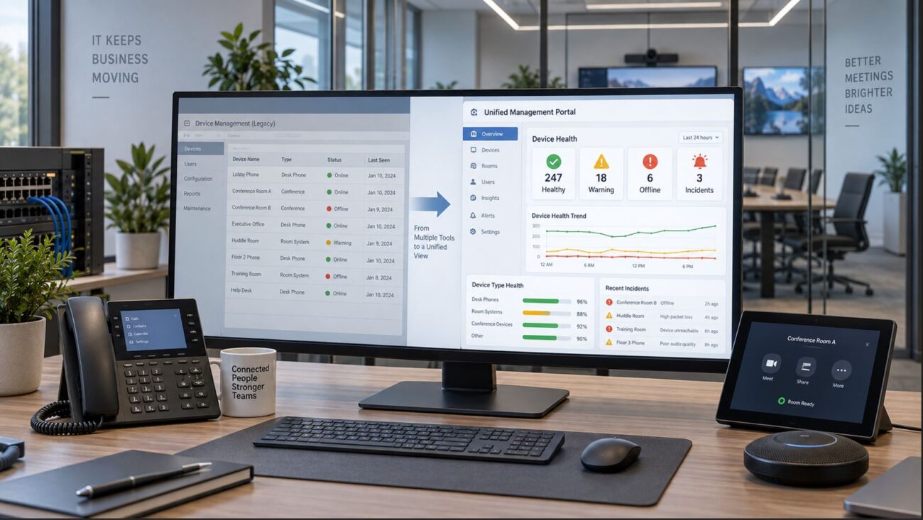 Microsoft Teams phones and Teams Rooms devices transitioning from Teams Admin Center health alerts to the Teams Rooms Pro Management Portal.