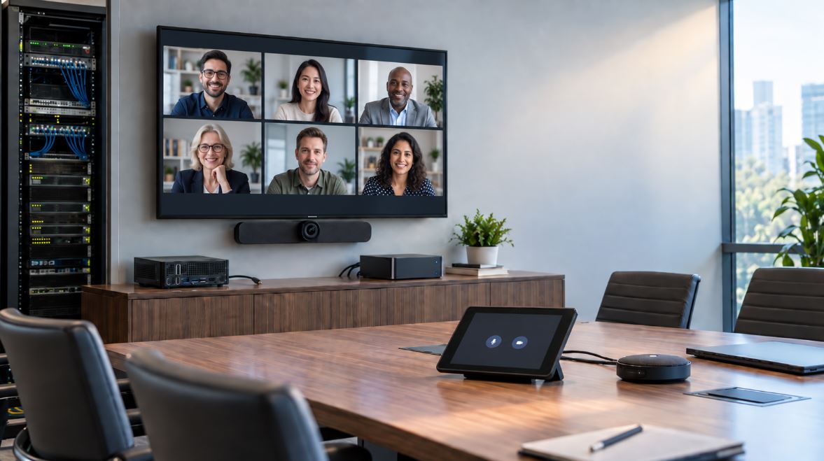 Zoom Rooms conference system being upgraded from an older Windows 10 room PC to modern meeting-room hardware.
